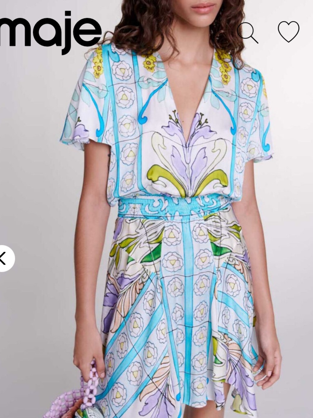 MAJE Floral Print V-Neck Short Sleeve Dress in White and Pastel size  38 /US M - Picture 12 of 13
